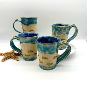 Footprints in the Sand Mug, Siesta Key Large Mug, Handmade Ceramic Mug, Beach & Ocean Mug