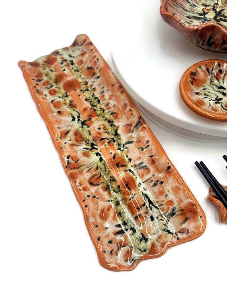 Large Handmade Decorative Ceramic Tray Sushi Serving Tray Etsy
