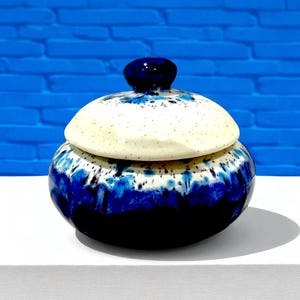 Royal Blue Ceramic Spice Box, Havdalah Spice Jar, Sugar Bowl, Judaica Gift