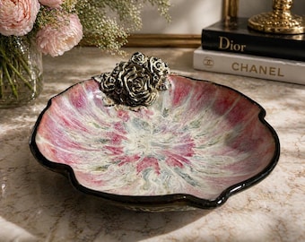 Handmade Ceramic Bowl, Sculpted Floral Centerpiece, Artisan Pottery Dish, Luxury Home Decor