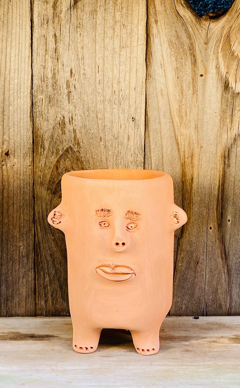 Plant Face Handcrafted Terracotta Pot Unique Handmade Clay Etsy