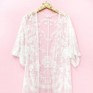 White Lace Kimono - Bridal Lace Robe- White Beach Cover-up - White Shawl - Boho Lace Kimono - Boho Cardigan - Lace Duster