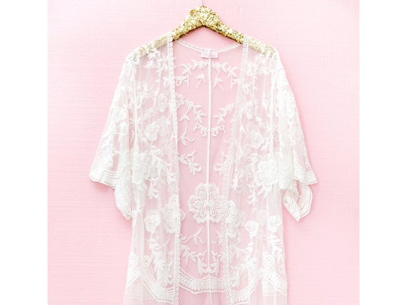 White Lace Embroidered Kimono White Lace Embroidered Kimono