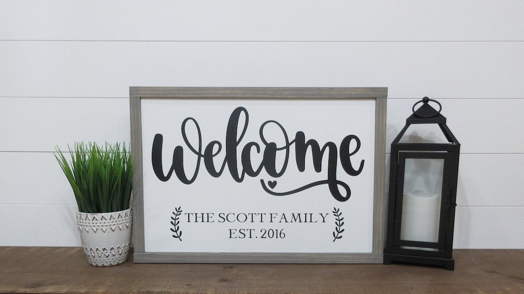 Welcome Sign Family Name Sign Framed Wood Sign Entryway Decor Wall ...