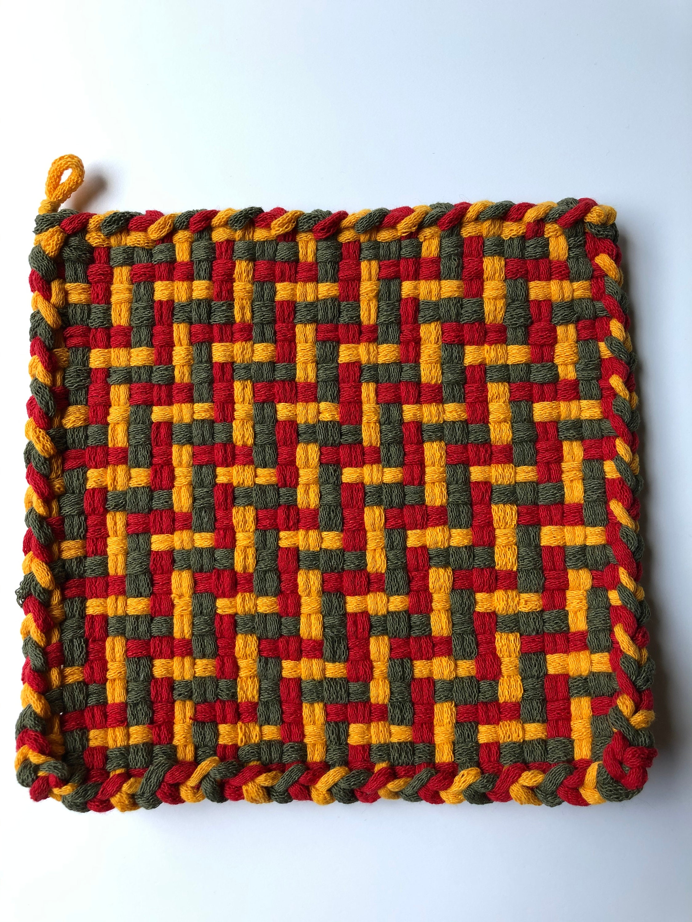 Red, yellow, willow potholder