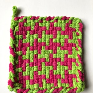 Lime, pink potholder