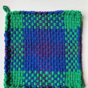 Green, blue, purple potholder
