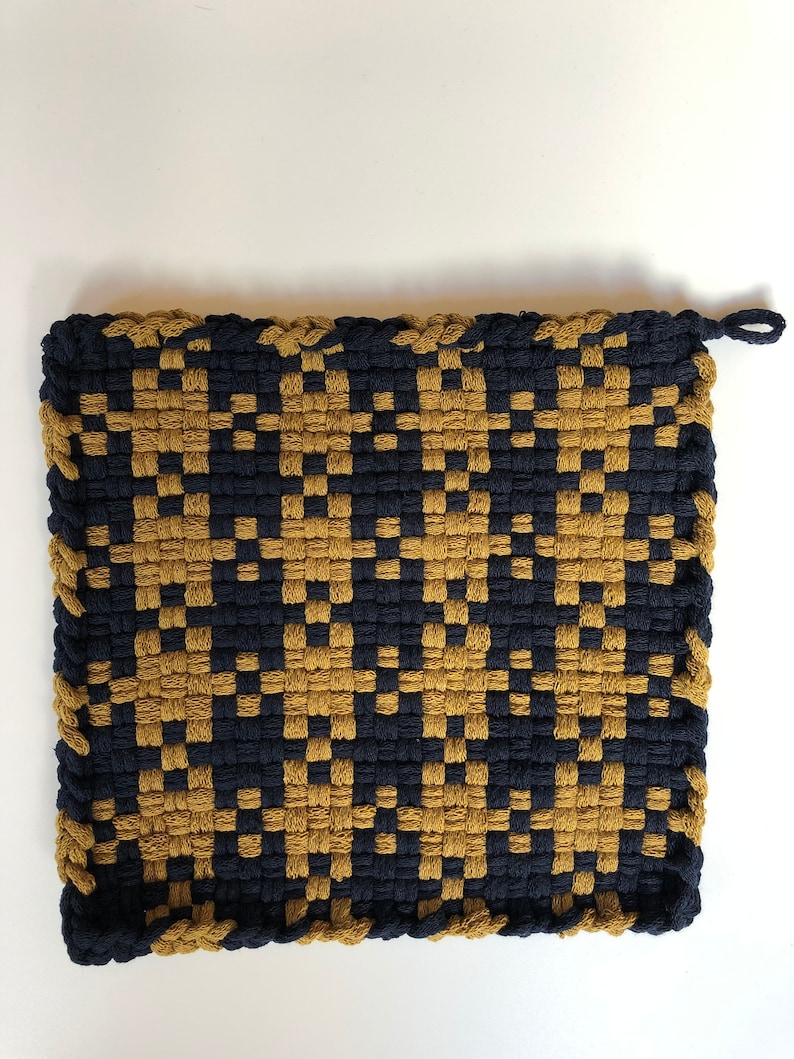 Dark navy ochre potholder