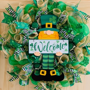 St. Patrick’s Day Wreath, Lucky Wreath, St. Patrick’s Day Wreath, St. Patricks Day Mesh Wreath, Irish Wreath, Leprechaun