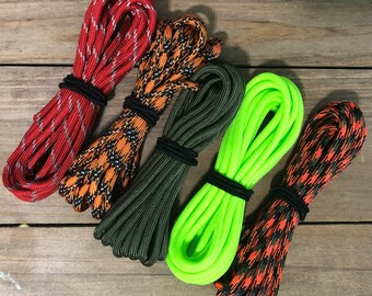 Lucky 5 Grab Bag 550 paracord - Qty 5 10ft hanks | Nylon Paracord | USA Made Paracord | Multiple Colors
