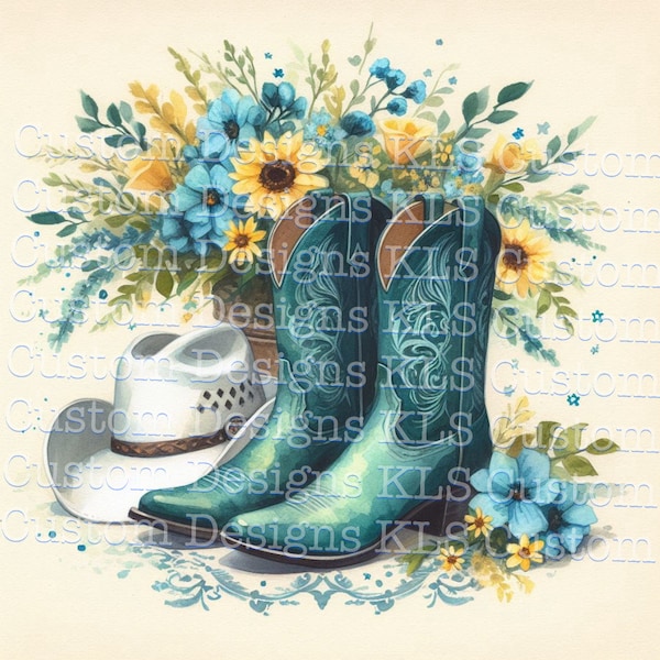 Cowboy Boots and Hat With Flowers Watercolor 20 Ounce Skinny Tumbler Vinyl Wrap