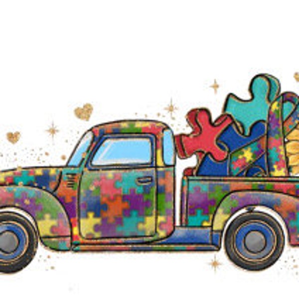 Autism Pickup Truck 4.5" UV DTF Print