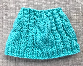 Knitted & Fleece Lined Messy Bun Hat / Pony Tail Hat - Tiffany Blue