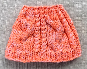 Knitted & Fleece Lined Messy Bun Hat / Pony Tail Hat - Salmon/Orange