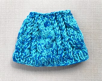 Knitted & Fleece Lined Messy Bun Hat / Pony Tail Hat - Multi-Blue
