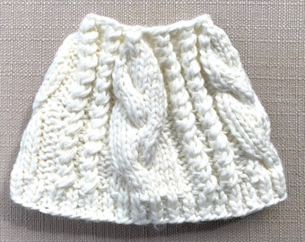 Knitted & Fleece Lined Messy Bun Hat / Pony Tail Hat - Ivory White
