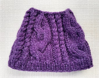 Knitted & Fleece Lined Messy Bun Hat / Pony Tail Hat - Royal Purple