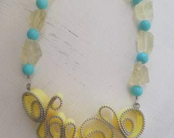 Statement necklace Yellow quartz zip necklace quartz yellow