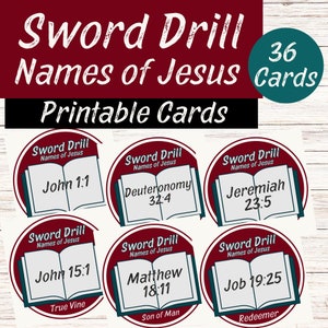 Schwertdrill Karten | Namen von Jesus Karten | Sonntagsschule zum Ausdrucken