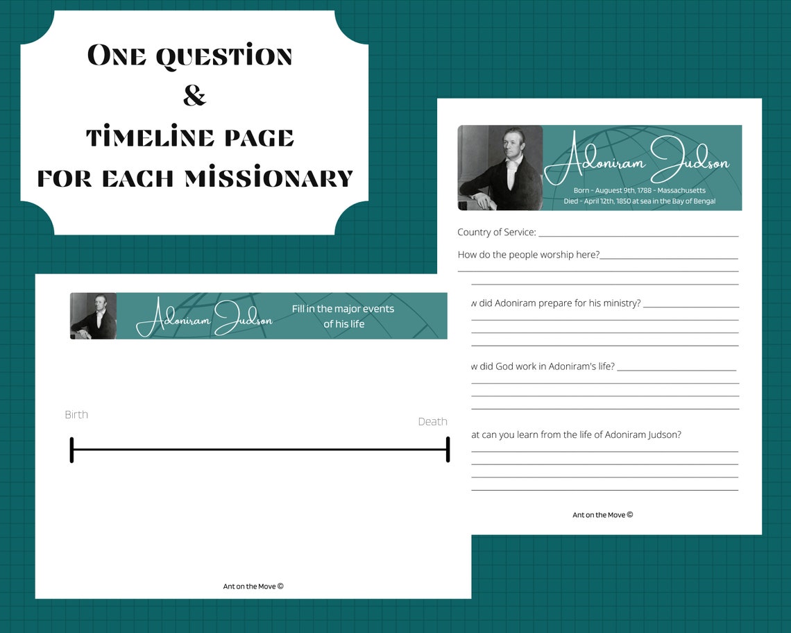 Missionary Worksheets Set 1 Missionary Men Activity Pages David Brainerd Jim Elliot Homeschool ...