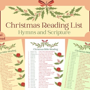 Tabella di lettura dell'Avvento / Stampa istantanea / Lettura della Bibbia di Natale / 25 giorni di Natale / Inni e Scritture / Canzoni di Natale / Versetto al giorno