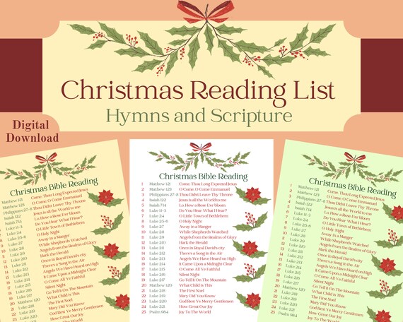 Advent Reading Chart |  Instant Print | Christmas Bible Reading | 25 Days of Christmas | Hymns and Scripture | Christmas Songs | Verse a Day