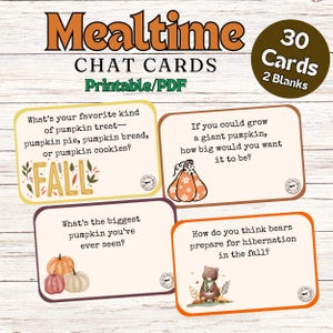 Chatkaarten etenstijd, gesprekskaarten, pdf, afdrukbare gesprekskaarten, Thanksgiving