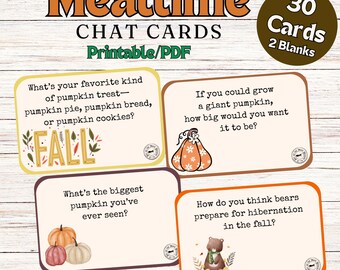 Mealtime Chat Cards, Conversation Cards, PDF, Printable Conversation Cards, Thanksgiving