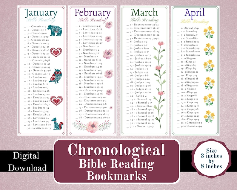 Chronological Bible Reading Bookmarks, Read the Bible in a Year ...