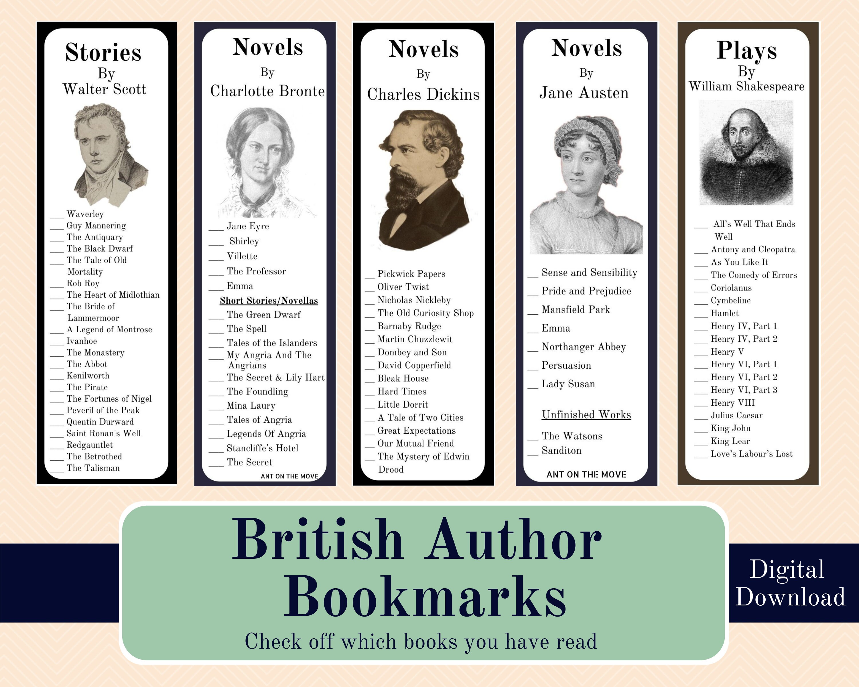 British Authors Bookmarks Check List Bookmarks Famous Authors Bronte
