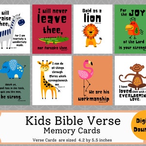 Kinder Bibel Vers Karten | Acht Verskarten | Safari-Tierverskarten | KJV Bibel | Memory Verse | Sonntagsschule | Verse für Kinder