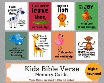 Kids Bible Verse Cards | Eight Verse Cards | Safari Animal Verse Cards | KJV Bible | Memory Verses | Sunday School | Verses for Kids