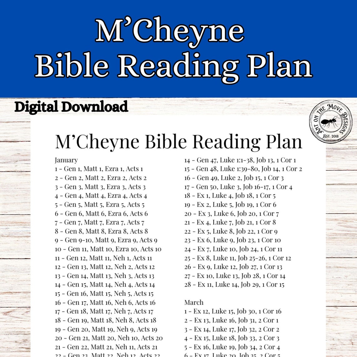 M'cheyne Bible in a Year Reading Plan, Printable Reading Plan, PDF