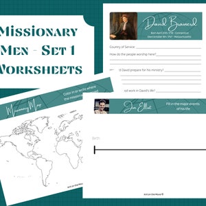 Missionary Worksheets Set 1 | Missionary Men | Activity Pages | David Brainerd | Jim Elliot ...