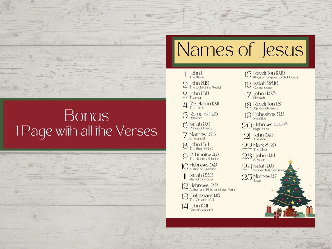 Advent Calendar Names of Jesus Verse Cards, Printable Advent Calendar ...