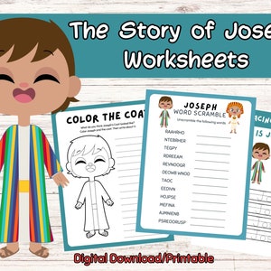 The Story of Joseph Worksheets, Early Learners, Printable Bible Worksheets