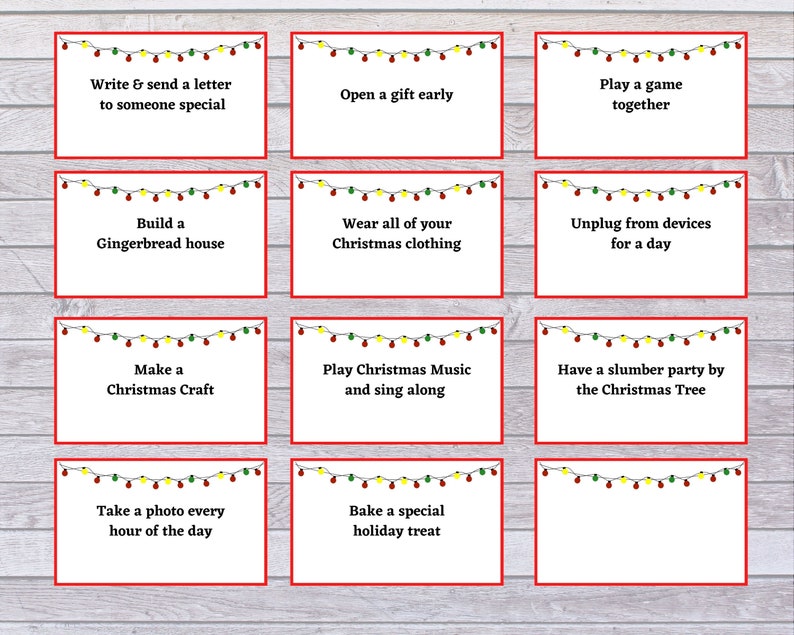Countdown to Christmas Activity Cards Instant Download - Etsy