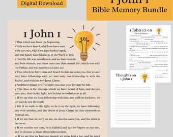 1 John 1 Scripture Memory Bundle, 1 John 1 Printable, Memorize Scripture, Homeschool, Sunday School, KJV, Digital Download. PDF