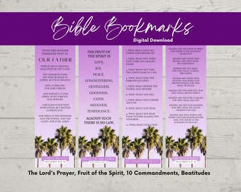 Bible Bookmarks Bundle, 10 Commandments, Beatitudes, Fruit of the Spirit, The Lord's Prayer, Printable Bookmarks, Bookmark Bundle