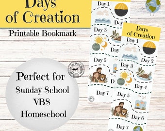 Days of Creation Printable Bookmark, Sunday School Bible Bookmark
