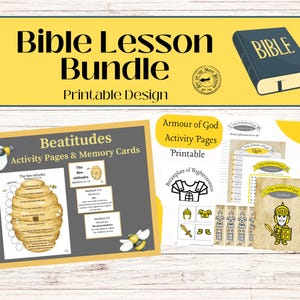 Printable Bible Lesson Activities Bundle, Armour of God and the Beatitudes, KJV Bible Lessons