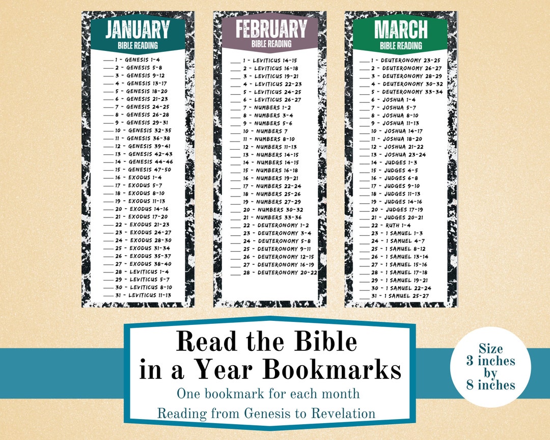 Bible Reading Bookmarks, Read the Bible in a Year, Printable Bookmarks