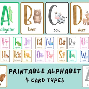 Printable Alphabet Cards | Animal Alphabet Cards | Learn the Alphabet | Matching Game | Flashcards | Nature Themed Flashcards | PDF | Print