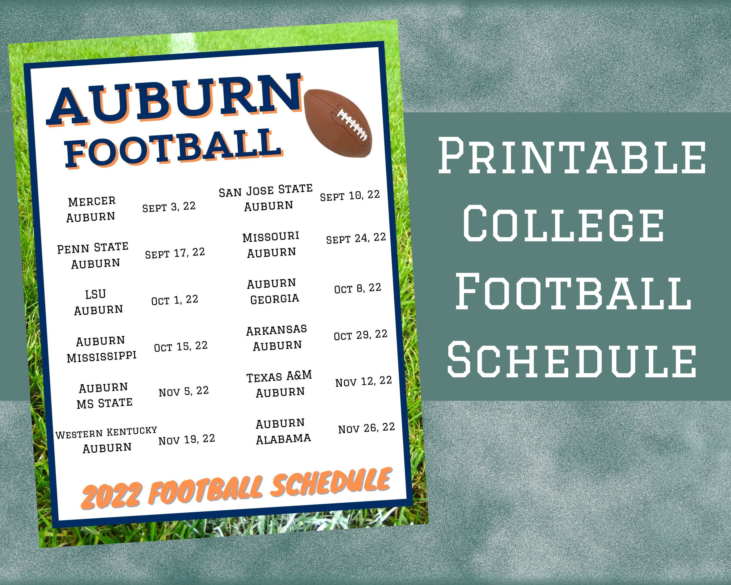 Auburn Football Schedule Printable Schedule PDF Football Etsy