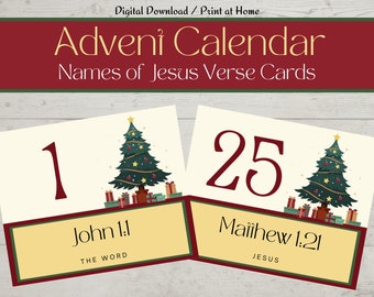 Advent Calendar Names of Jesus Verse Cards, Printable Advent Calendar Cards, Christmas 2026