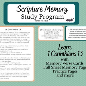 Memorizzazione delle Scritture / 1 Corinzi 13 / Memorizzazione delle Scritture / Schede dei versetti / Riempi gli spazi vuoti / Versetti della Bibbia / Stampabili / Memorizzazione / KJV
