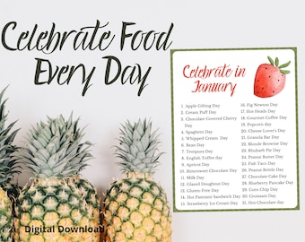 Celebrate Food Every Day |  2025 National Days | Printable Calendar | Social Media Ideas | Fun for Kids | Digital Download