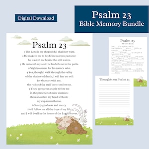 Psalm 23 Scripture Memory Bundle, Psalm 23 Printable, Memorize Scripture, Homeschool, Sunday School, KJV, Digital Download
