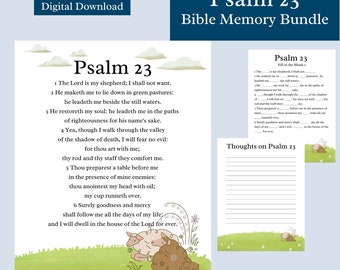 Psalm 23 Scripture Memory Bundle, Psalm 23 Printable, Memorize Scripture, Homeschool, Sunday School, KJV, Digital Download