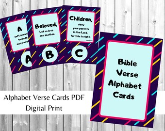 Alphabet Verse Cards | ABC Bible Verse Memory Cards | Learn the Scripture | Digital print | 4x6 | Scripture Alphabet | Flash Card